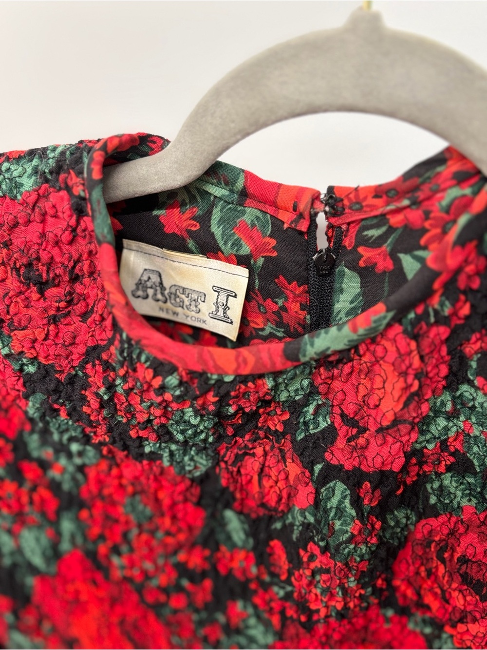 Act I New York Roses (Red & Green) Dress - Women's Elegant Rose Print Dress - Picture 9 of 9